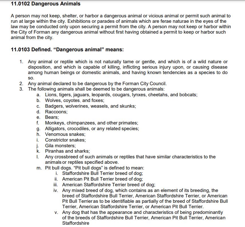 dangerous animal ordinance